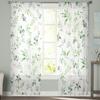 Tüllvorhang mit Aquarellblumen und Blättern, grün, Voile, transparenter Tüll für Schlafzimmer, Wohnzimmer, Küche, durchsichtige Fenstervorhänge