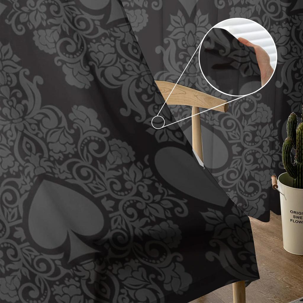 Black Poker Flowers Tulle Curtains Elegant Sheer Drapes for Bedroom Living Room Kitchen Decor
