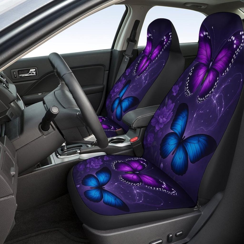 Purple Butterflies Glow Themed Car Seat Covers Set For Most Cars, Fashionable Comfortable Decorative Car Seat Protector Covers F