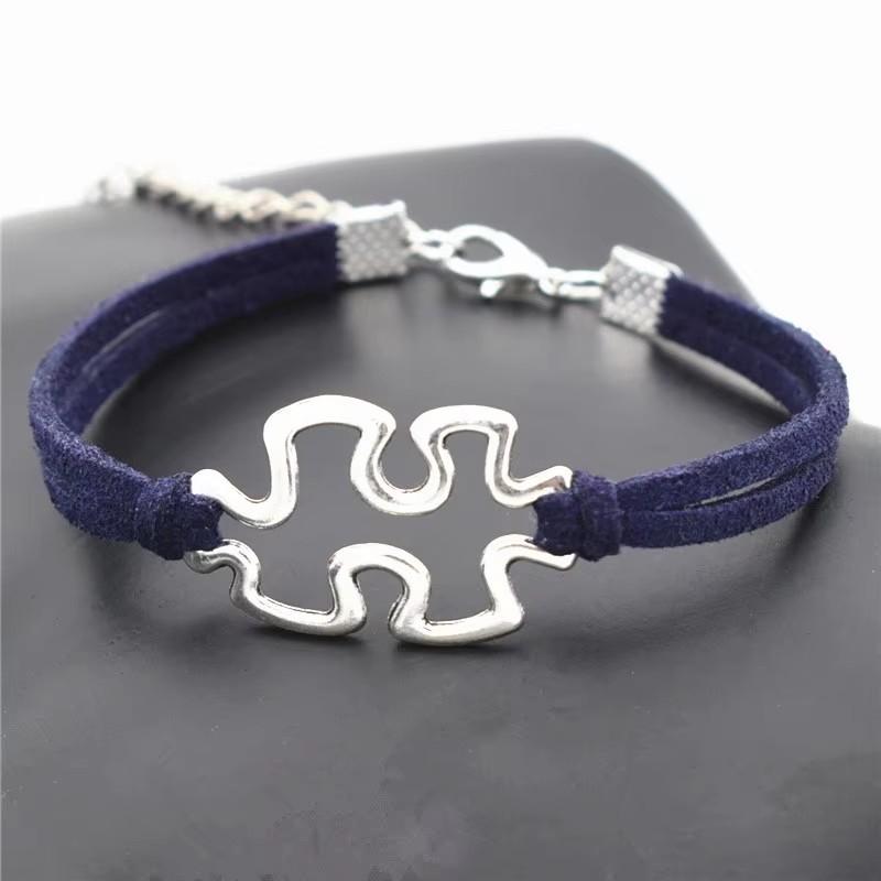 Fashion Antique Silver Color Autism Awareness Charms Jigsaw Puzzle Piece Bracelets for Women Men Autism Symbol Jewelry