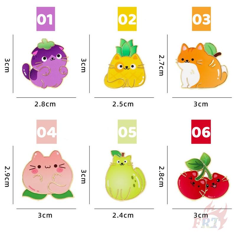 6Pcs/Set Q Funny Fruit Cats Brooches - Doodle Enamel Backpack Button Pins Badges