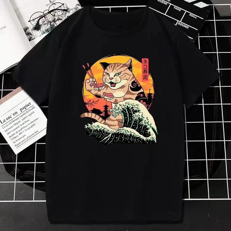 Funny Catzilla Japan Cat Kitten Lover Men T Shirt Male Casual Tees Summer Hombre Oversized Tee Harajuku Shirt Men Clothing