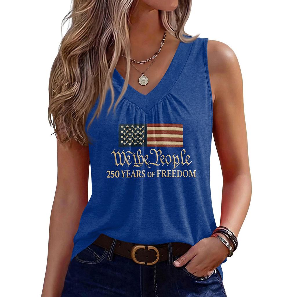 Womens Sleeveless V Neck Tank Top with America Print 1776 2026 Flag Graphic Casual Loose Fit Summer Shirt