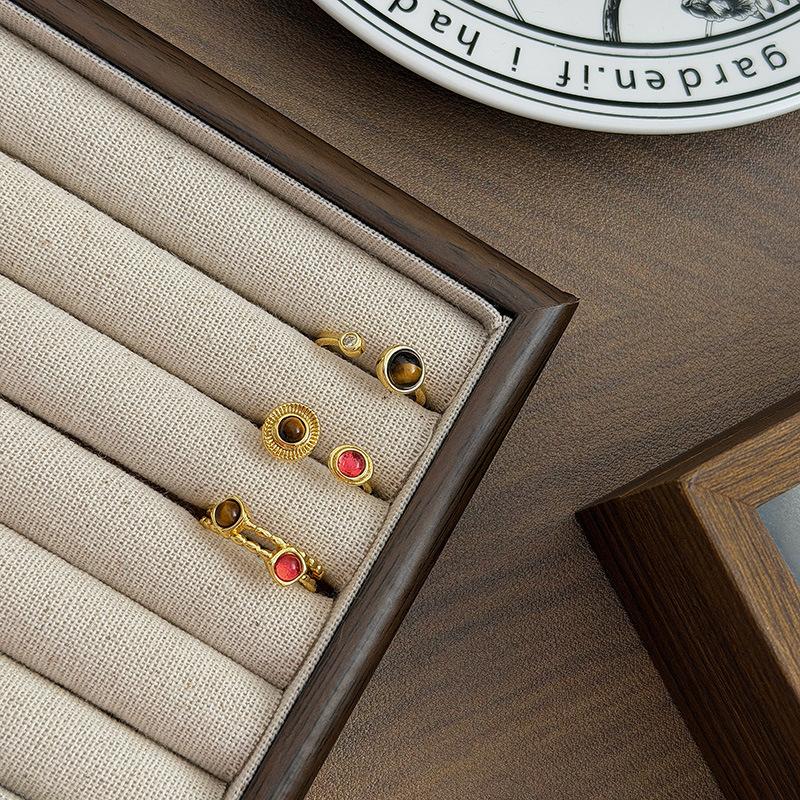Retro Texture Two-Color Imitation Tiger'S Eye Stone Open Ring Niche Light Luxury High-End Sense Stacked Wearing Personalized Ring Woman