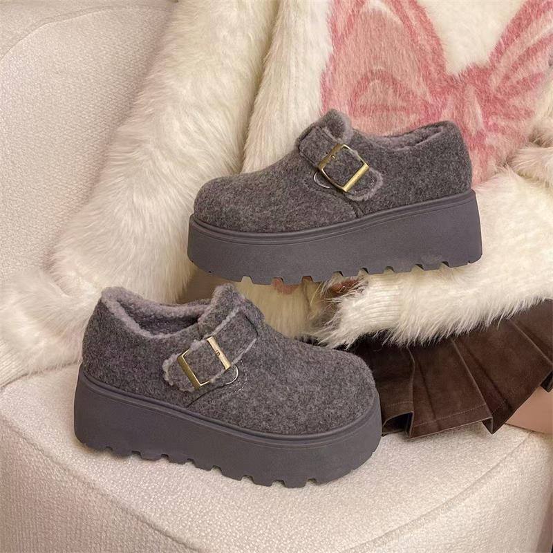 

Thick-soled woolen Birkenstocks, plush warm cotton shoes, autumn small height-increasing casual shoes, cotton shoes 40