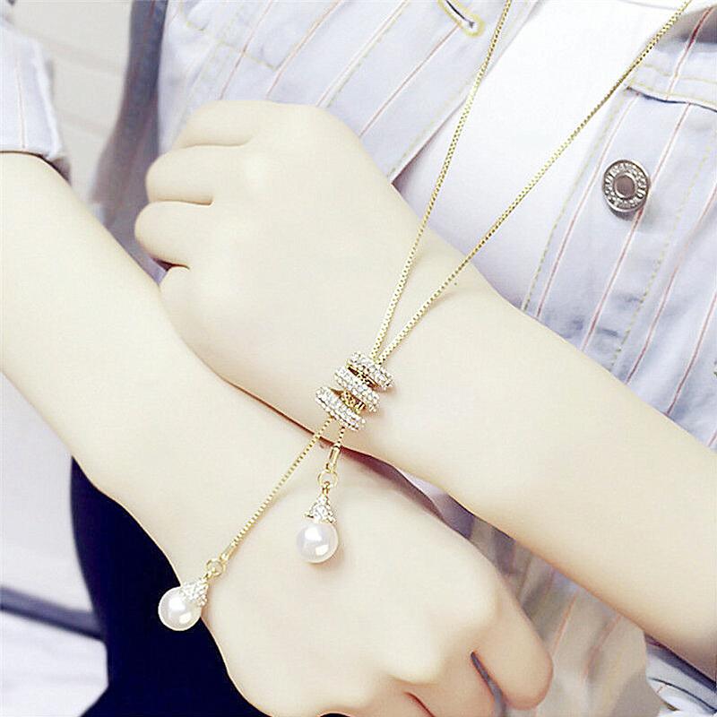 Classic Simple Long Pearl Spiral Adjustable Pendant Necklace For Women Girls Exquisite Versatile Sweater Chain Accessories Gifts