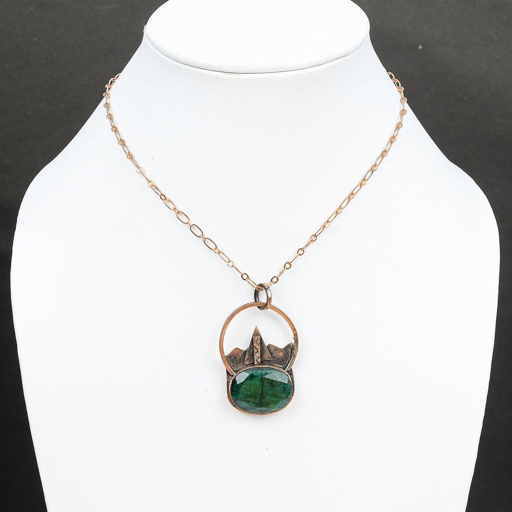 Faceted Zambian Emerald Pendant Copper Pendant Gemstone Pendant Handmade Jewelry Beautiful Copper Jewelry Special Occasion Gift Boho Pendant