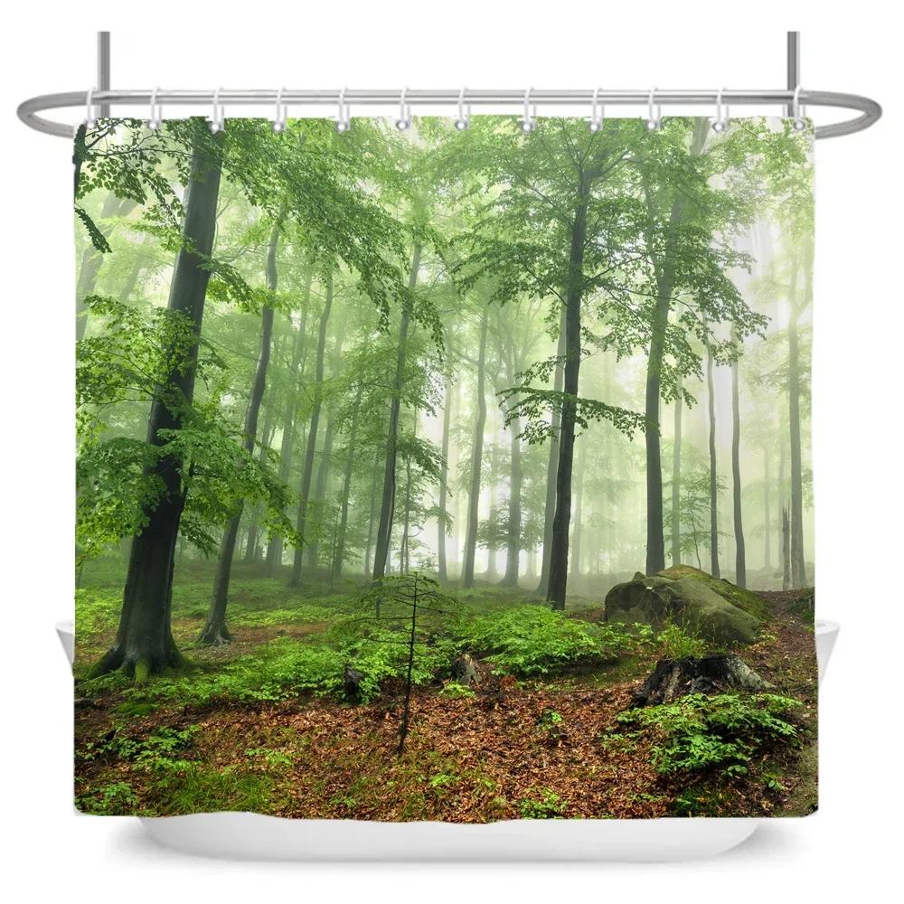 Natural Forest Tree Scenery Shower Curtain Bathroom Waterproof Polyester Fabric Bathroom Curtain 3d Printed Bath Screen Mat