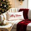 Christmas Embroidered Throw Pillow Cover Red White Bow Decorative Cushion Cover for Couch Living Room Home Decor 45x45 Cm