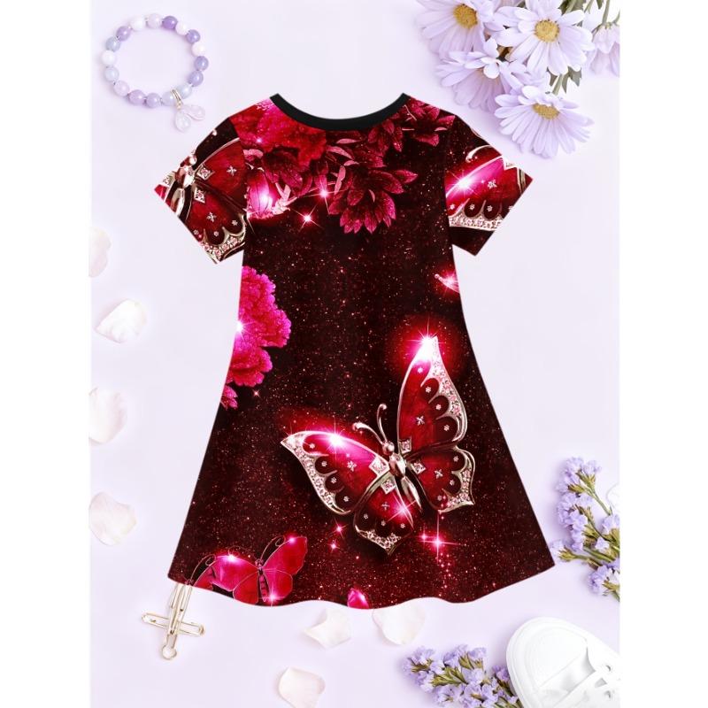 Casual Short-Sleeve Dress for Girls Featuring a 3D Unicorn Print, Perfect for Summer with Cute Cartoon Designs for Toddlers.