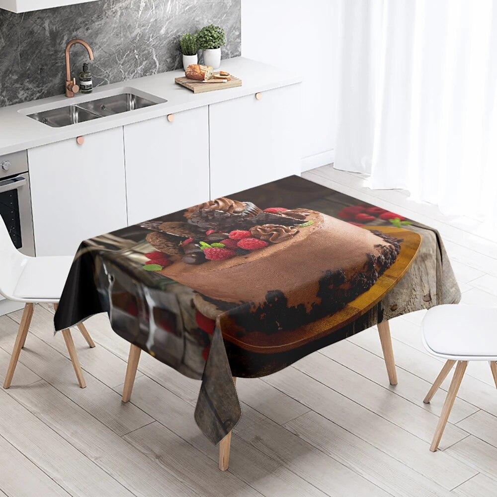 Delicious Cake Printed Tablecloth Restaurant Table Decoration and  Stain Resistant Rectangular  Home Decor