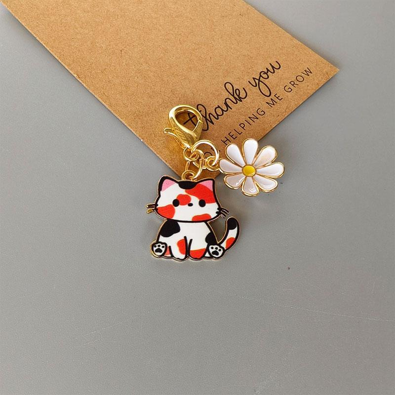 1/8pcs Cat & Daisy Cute Keychain Cartoon Handbag Pendants for Women Girls Key Ring Bag Charm