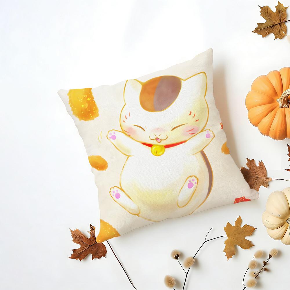 NNyankosensei Cushion Cover Washable Linen Pillowcase Soft for Daily Sofa Bed Home Room Decor