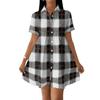 Women Casual Loose Fit Shirt Dress Button Front Short Sleeve Collared Dress Lightweight Plaid Pattern Summer Dress