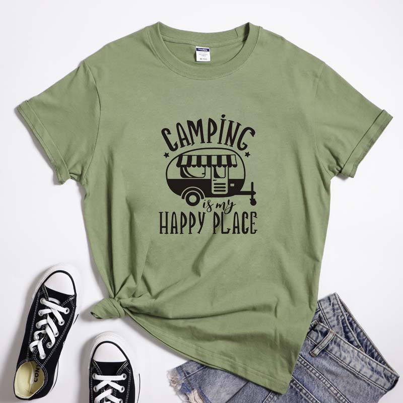 Camping Is My Happy Place Tshirt Cute Queen Of The Camper Tshirt Funny Road Trip Traveler Gift Tee Shirt Top
