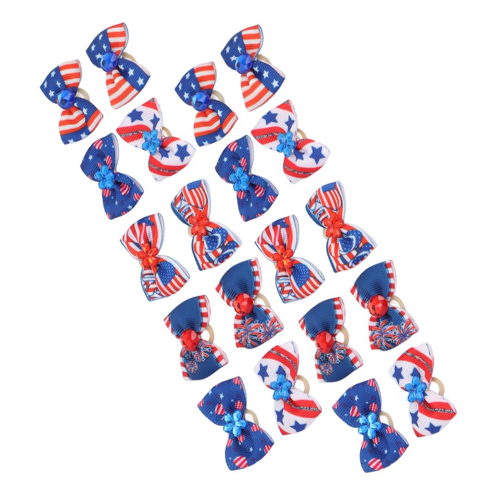 20Pcs Patriotic Dogs Hair Bows Multicolor 4th of July Pet Hair Bow with Rubber Bands for Dog Hair Grooming Accessories