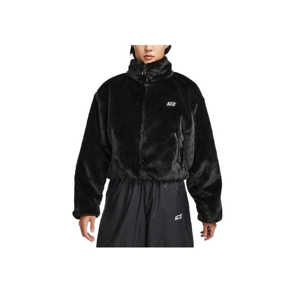 Nike Large Logo Print Zip-Up Stand Collar Jacket Women Jacket Black DV5140-010