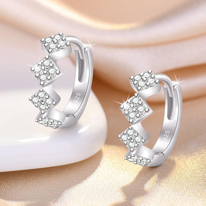 925 Sterling Silver Zircon Buckle Earrings For Women Fashion Exquisite Student Girlfriend Jewelry Accessories Party Gift