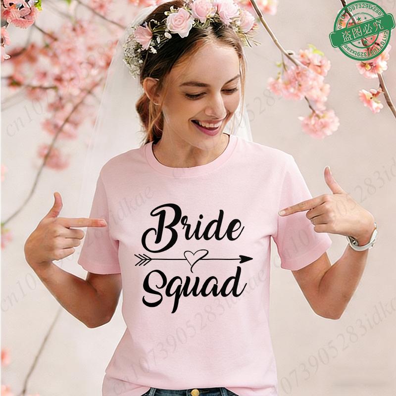 Team Bride Squad Matching T-Shirts, Arrow Heart Graphic Tees, Short Sleeve O Neck Tops for Bachelorette Party & Bridal Shower
