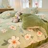 White Plant Flower Milk Velvet Duvet Cover Green Reversible Soft Skin-friendly Comforter Cover Adult Kid Bedroom Winter Bedding