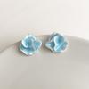 Light Blue Enamel Camellia Stud Earrings Irregular Petal Design Drip Glaze Flower Earrings Fashion Elegant Jewelry Gift For Women Girls