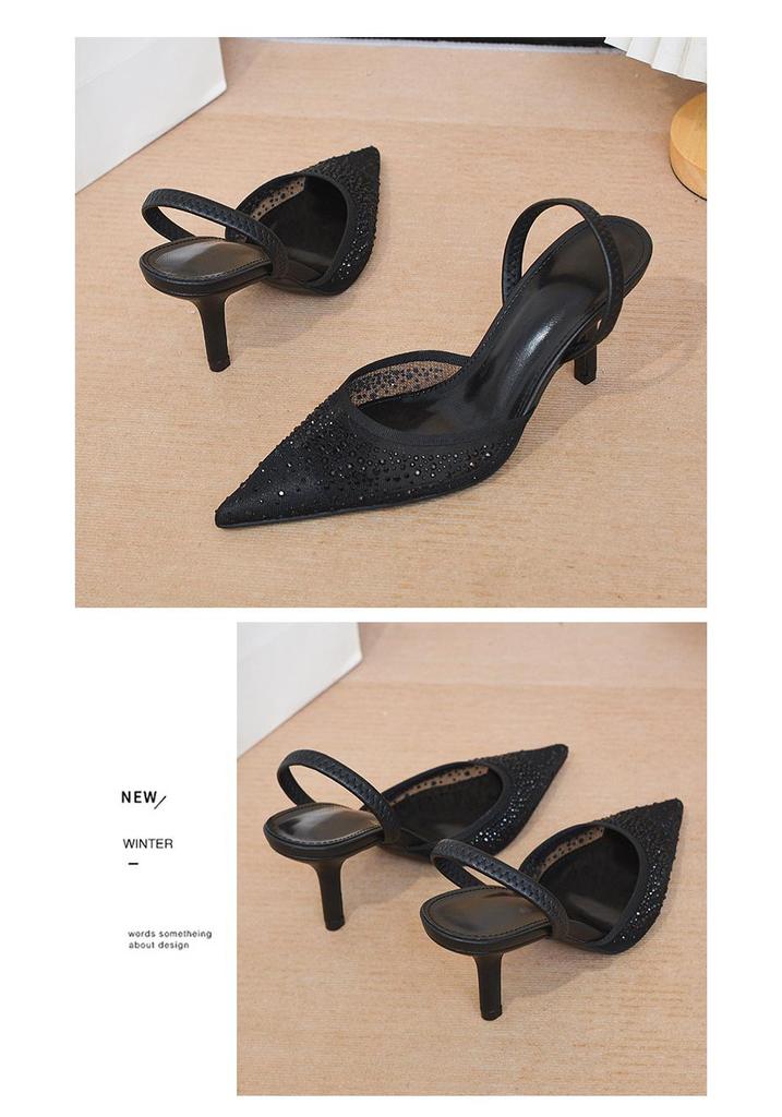 ZA2025 Damen Glänzende Netz-Mules mit Hohem Absatz und Offenem Rücken, Ankunft Frühjahr 2026, Sandalen mit Spitze.