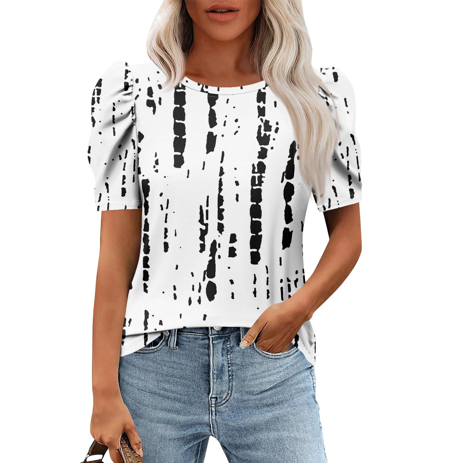 

Женские повседневные топы с коротким рукавом и круглым вырезом с принтом, туники, рубашки, летняя одежда XXL
