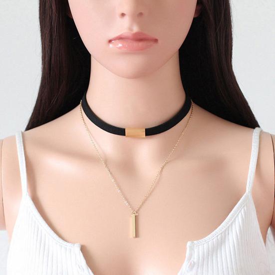 Women Vintage Punk Faux Suede Multilayer Polished Clavicle Choker Necklace Pendant for Party