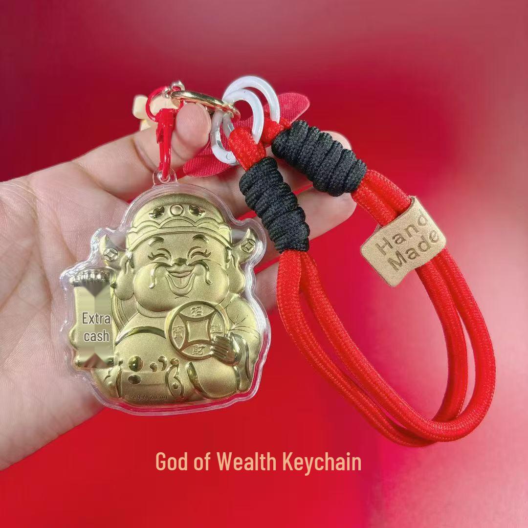 Shuibei Pure Gold 999 God of Wealth Charm: Wealth-Attracting Bell Keychain and Phone Strap