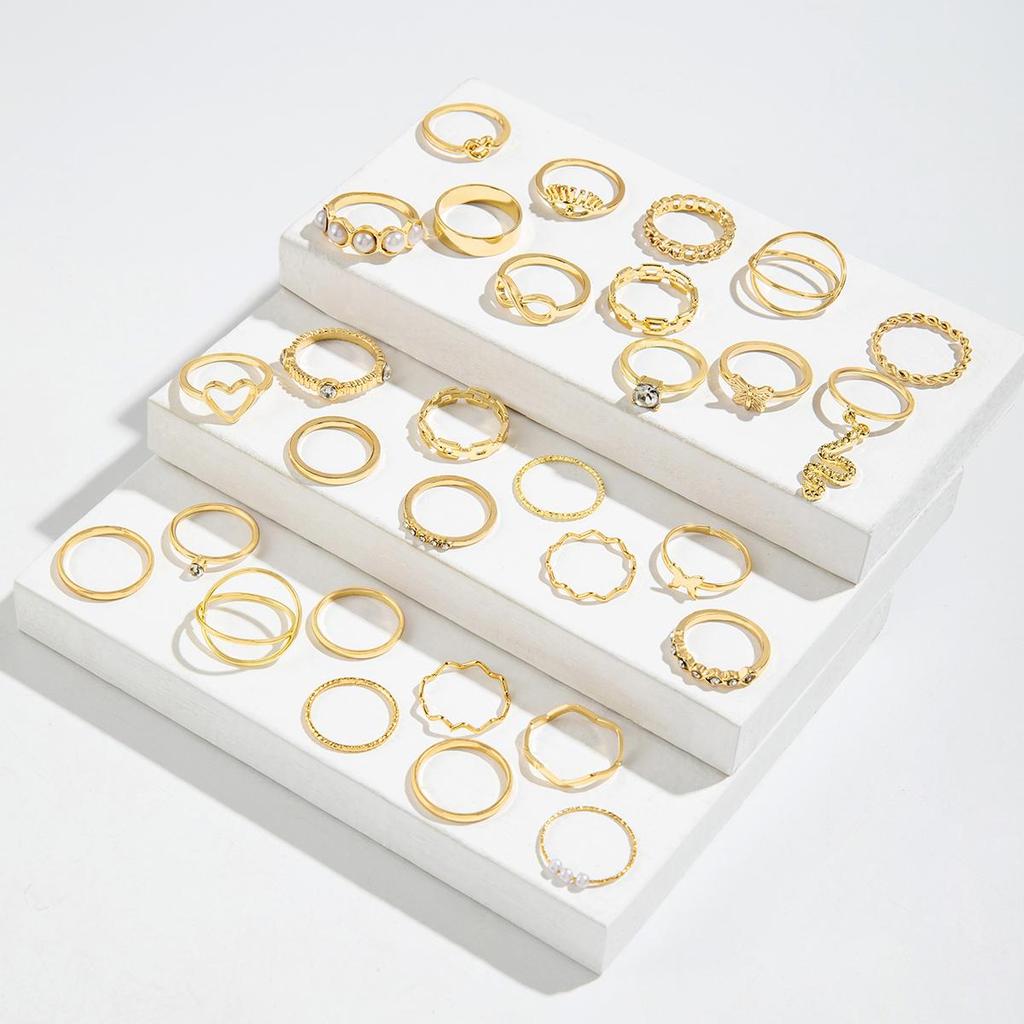 Fashionable European and American Style Imitation Pearl Love Ring Set With Multi Joint Opening Adjustable Female Niche Design Ring