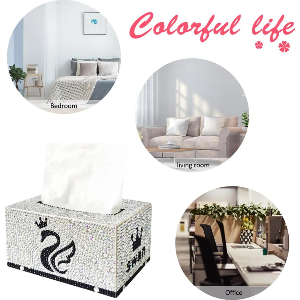 5D DIY Tissue Case Diamond Mosaic Square Tissue Box Kit Handmade Art Napkin Dispenser for Home Office Car Decor Supplies