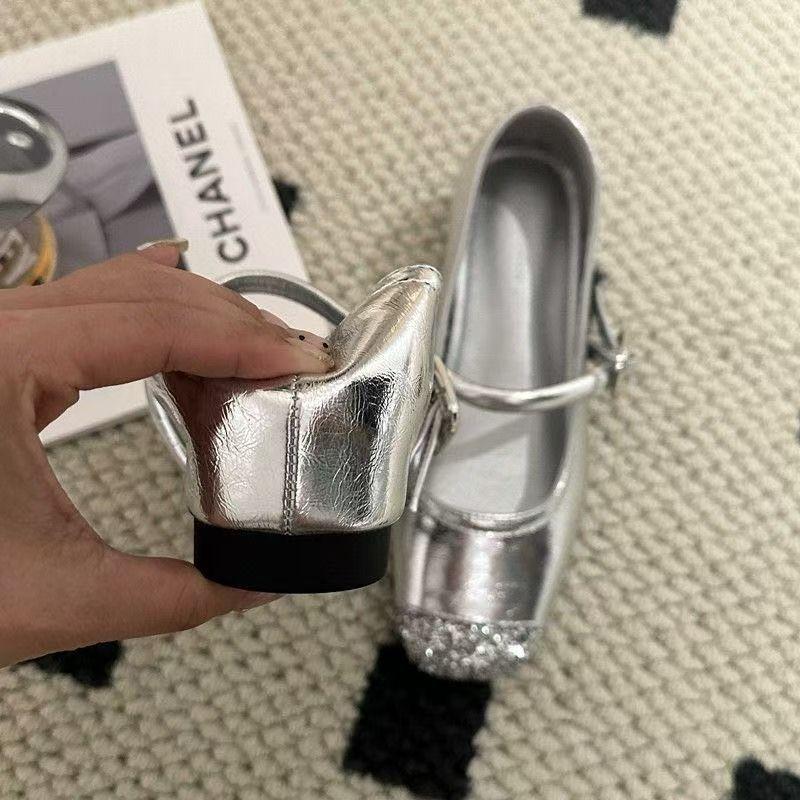 2025 Summer New Mary Jane Shoes Silver French Ballet Shoes Korean Version of Beautiful Shallow Mouth with Single Shoes Women's Shoes
