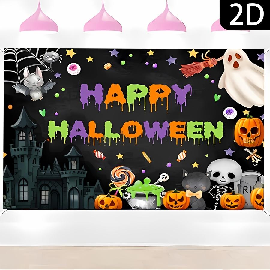 1pc Cartoon Halloween Happy Background Cloth - Featuring designs of ghosts, pumpkins, bats and spider webs, made of polyester