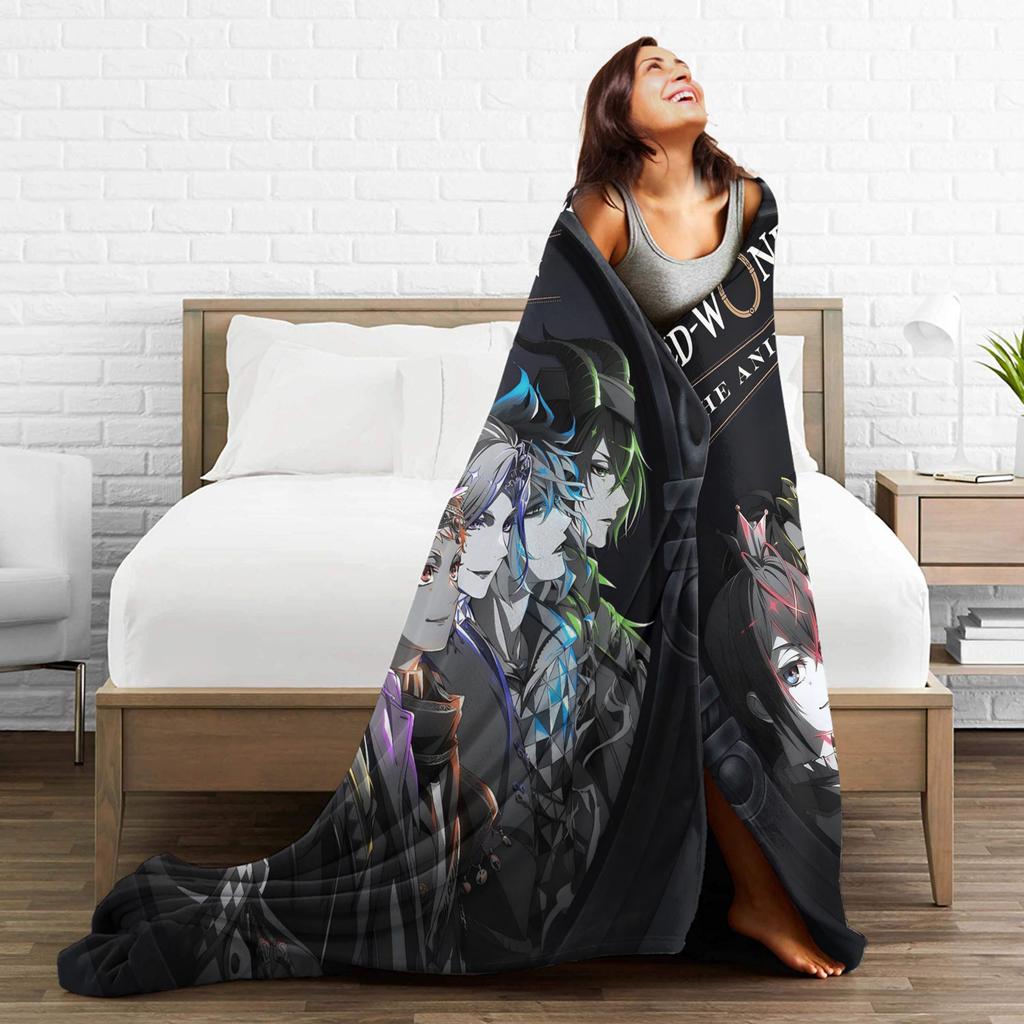 Twisted Wonderland Yuu Grim Knitted Blankets TWST Rhythm Game Flannel Throw Blanket Couch Printed Ultra-Soft Warm Multi-function