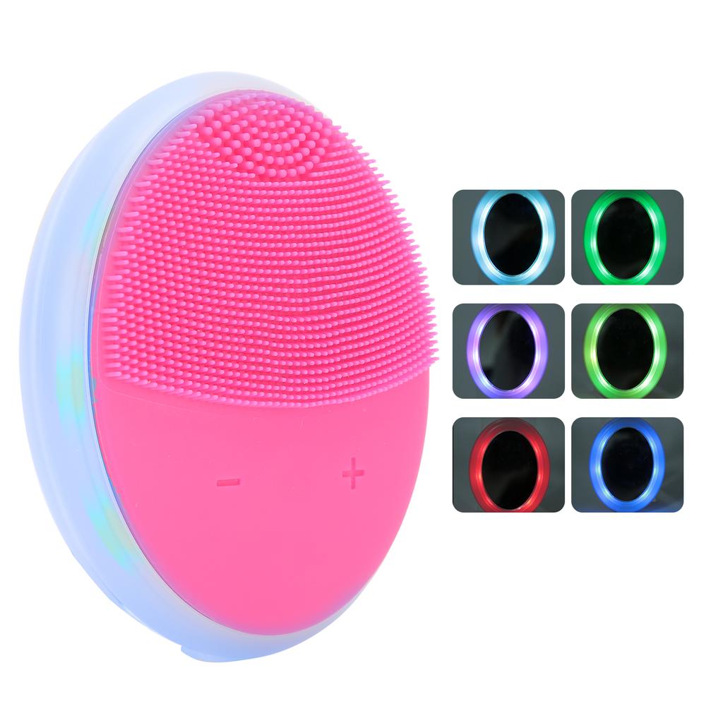 Ultrasonic Silicone Face Cleansing Brush 7 Color Photon Therapy Light Face Cleansing Brush (Rose