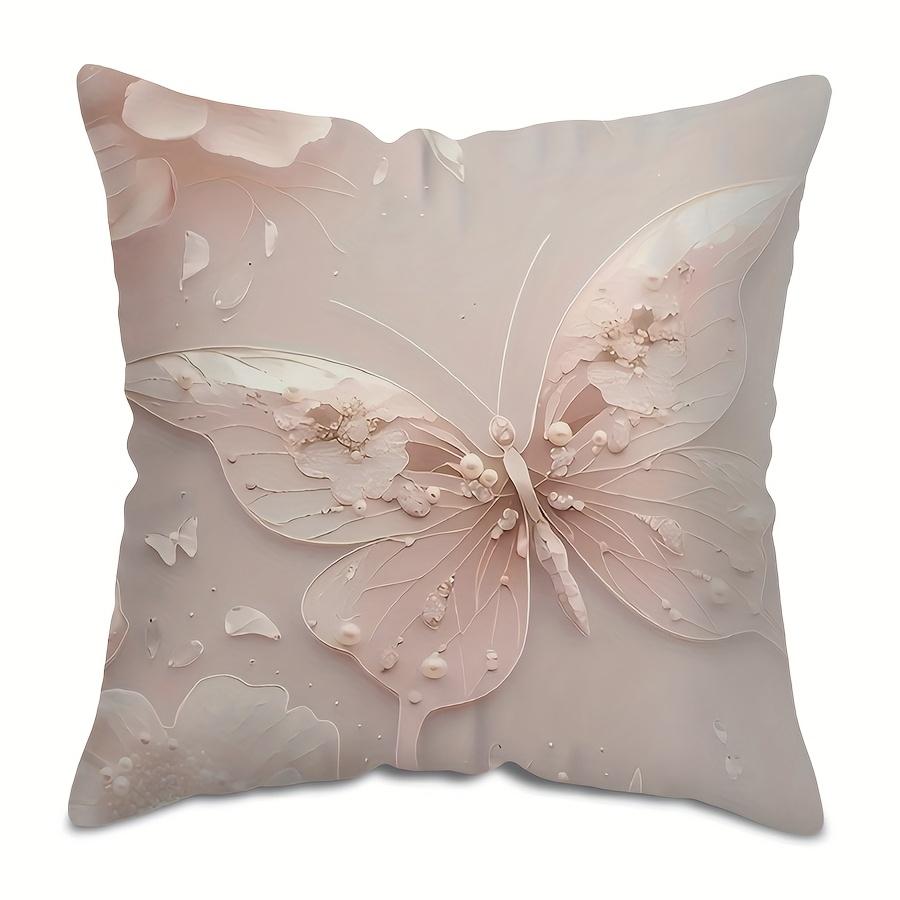 Pink Butterfly Pearl Throw Pillow Cover Zippered Single Side Pattern Pillowcases Sofa Car Decoration Elegant Floral Aesthetic