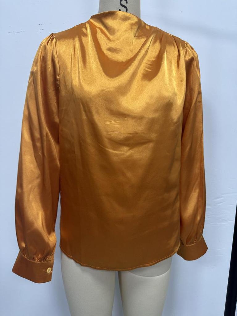 Solid Color Ruched Satin Pullover: Women's European and American Style Long-Sleeved Shirt