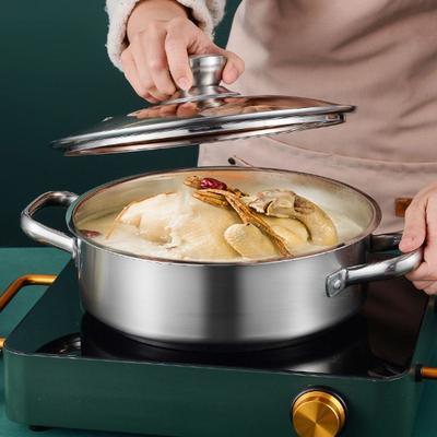 Multi-functional Thickened Stainless Steel Stew Pot Flat-bottomed Glass Lid Soup Pot Rust-proof Milk Pot Noodle