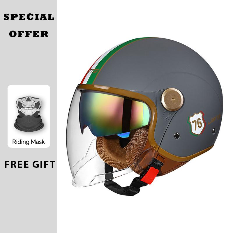 Men Women Motorcycle Helmet Biker 3/4 Open Face Helmet Retro Electric Bike Scooter ABS Shell Moto Jet Helmet DOT Approved