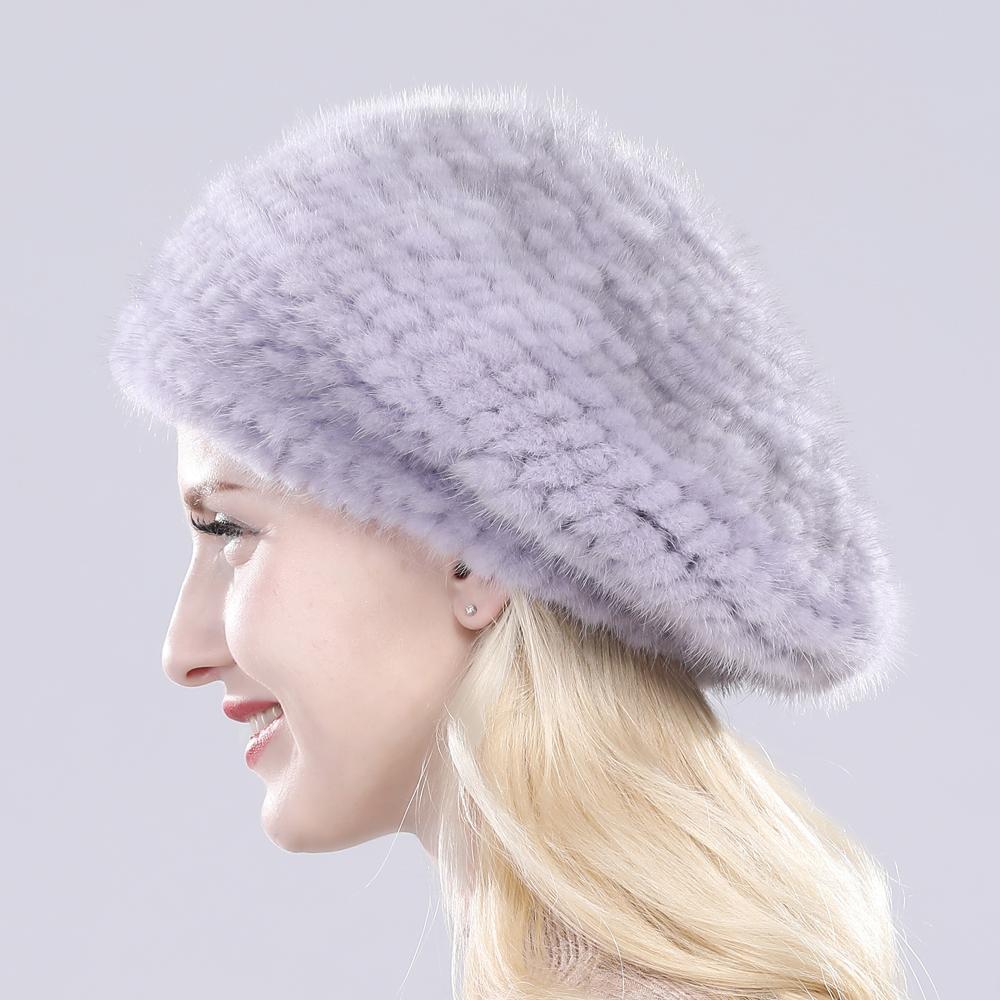 Heißer Verkauf Winter Damen Natürliches Nerzfell Mützen Hut Gestrickt Warm Gestreift Echtes Nerzfell Mützen Damen Gute Elastizität Echter Nerzfell Hut
