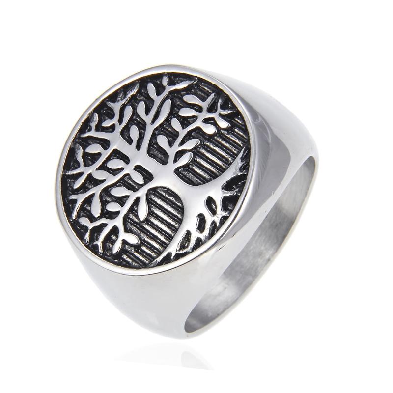 Classic Tree of Lift Signet Ring Gold/Silver Color Stainless Steel Biker Rings Men Viking Amulet Rings Nordic Jewelry Size 7-15