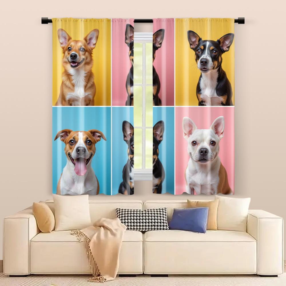 Set Of 2 Filtering Curtains Excluding Rods Non Movable Without Batteries Puppy Dog Themed Use Bedrooms Living Rooms Curtain For Great Room Made