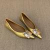 Spot version! Flat-bottomed retro metal buckle pointed single shoes women's shoes 2025 spring and autumn new versatile light mouth commuting shoes