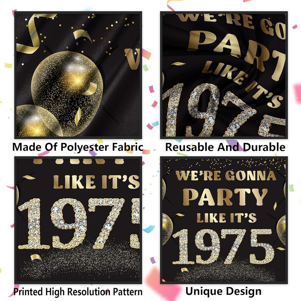 We’re Gonna Party Like It’s 1975 Birthday Banner Backdrop, Cheer To 50 Years Birthday Banner, 50th Birthday Party Supplies for Men Women
