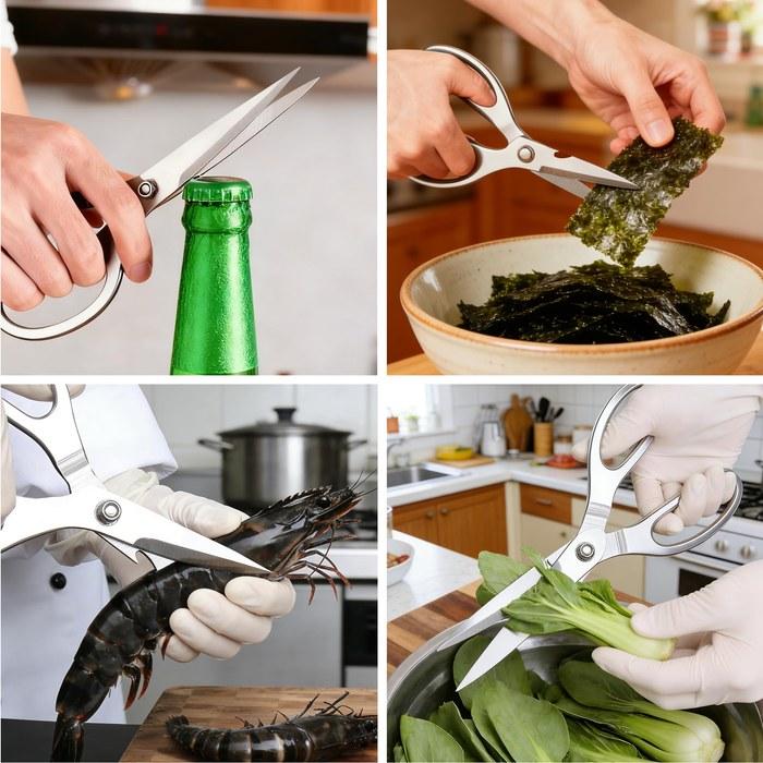 Kitchen Shears Serrated All Stainless Steel Disassemblable Dishwasher Safe Cooking Scissors Serrated Non-Slip Rust Resistant Heavy Duty