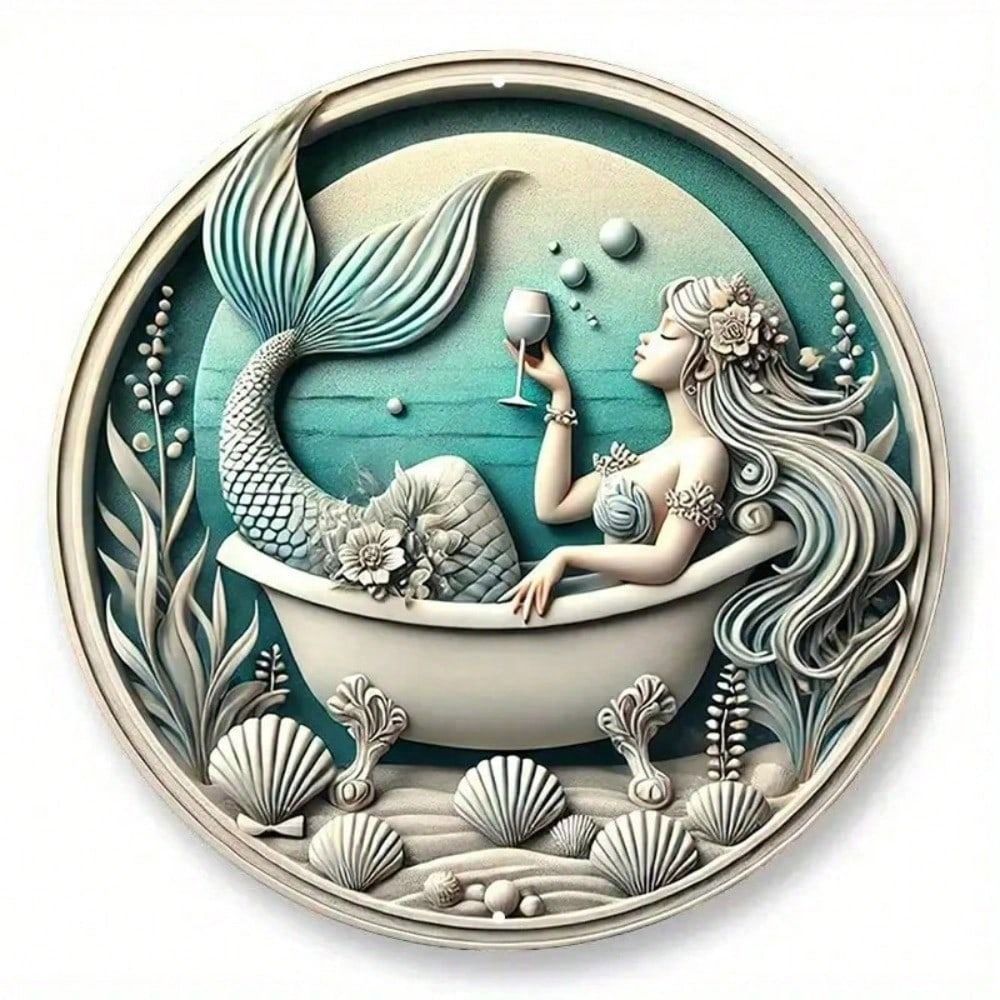 Metal Poster Wall Art, Vinyl Record Mermaid Bathroom, Nautical Home Decor