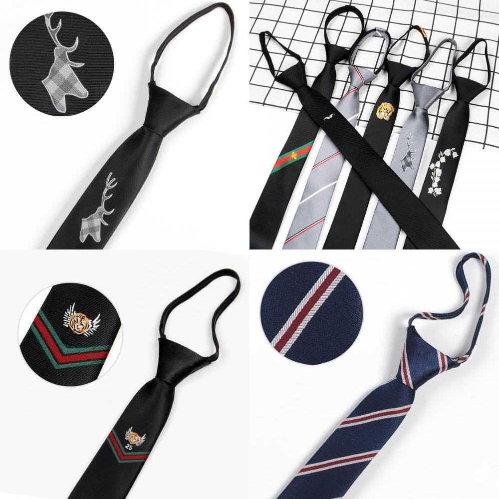 Tiger Head Embroidered Neck Tie For Kids With Striped Wool Material For School Or Casual Wear