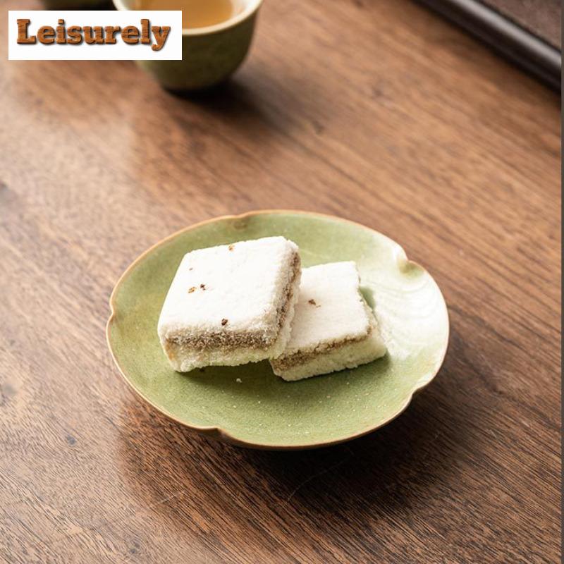 Starry Sky Green Ceramic Pot Bearing Holder Aesthetic Kiln Change Dry Brew Table Tea Tray Fruit Snack Plate Tea Items Collection