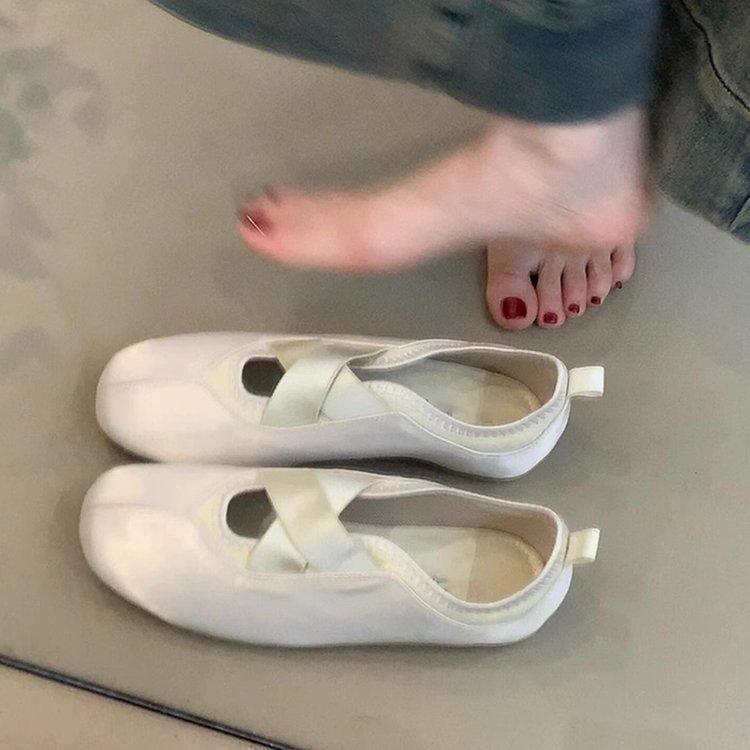 Soft Leather Version~ French Gentle Wind Flat Shoes Crossed Ballet Single Shoes Women's Round Head One Pedal Mary Jane Shoes