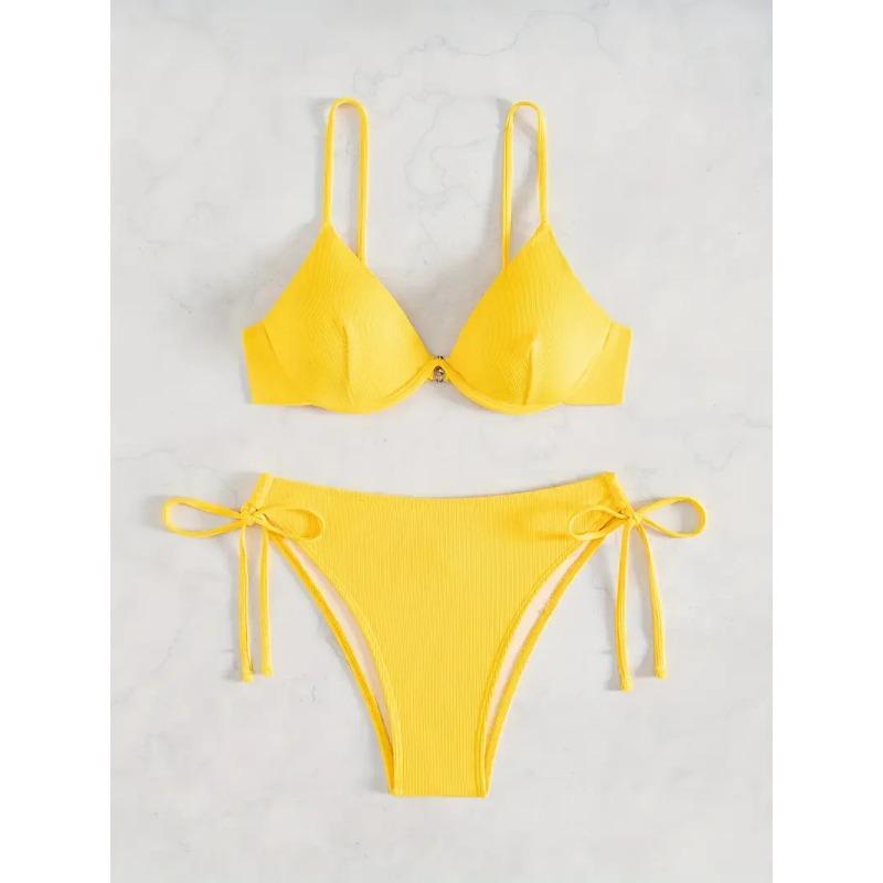 Solid Underwire Sexy Bikini 2025 New Arrival Biquini Padded Push Up Bandage Swimsuit Women Swimwear Summer Beachwear